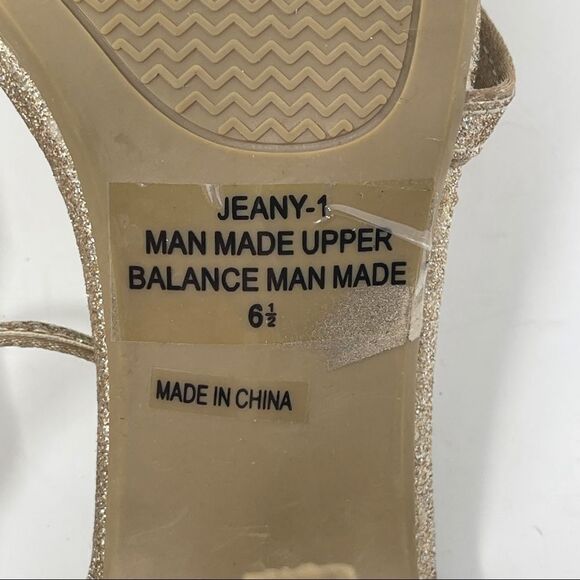 De Blossom Collection Sandals Jeany-1 Champagne Gold Glitter Strappy Women's 6.5 - Picture 8 of 9